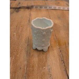 Vintage White Milk Glass Toothpick Holder Daisy and Button Scalloped Taiwan